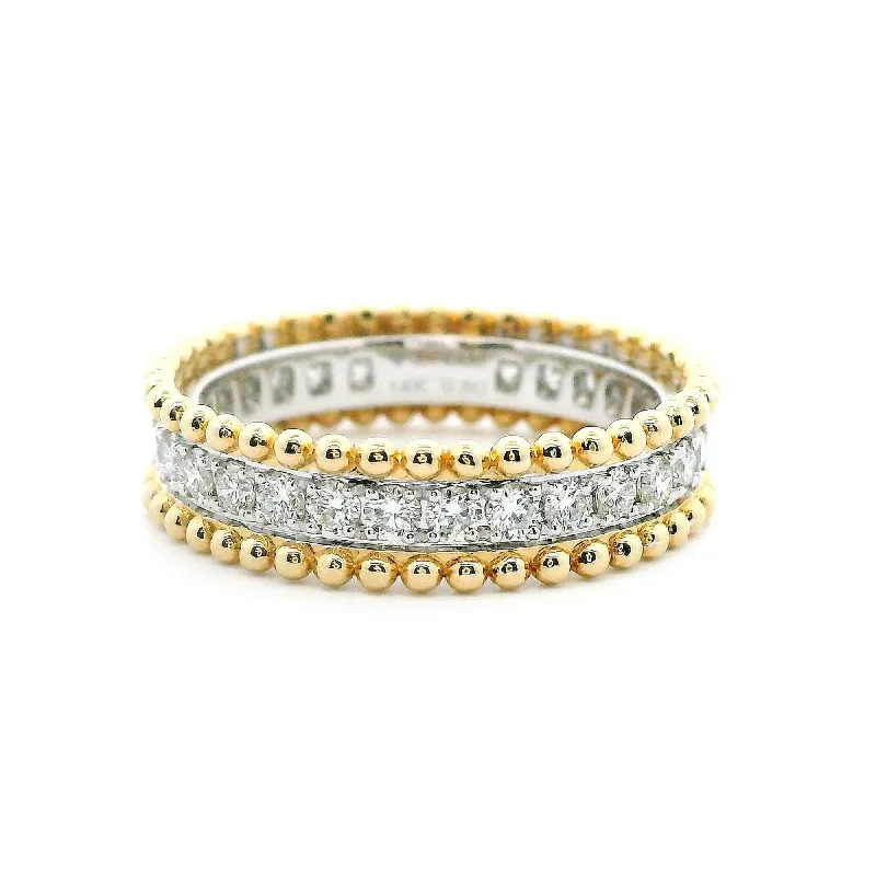 Minimalist Fashion Rings in Stainless Steel with a Single Solitaire Crystal14K Yellow & White Gold 0.80cttw. Diamond Center Beaded Edge Fashion Ring