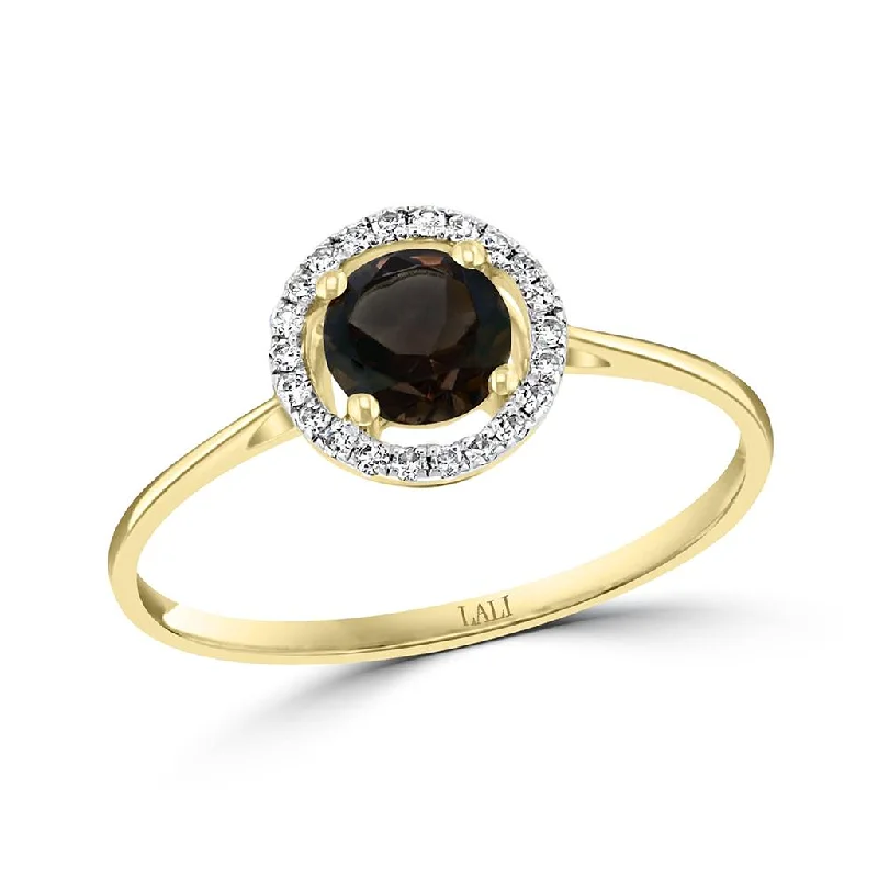 Fashion Rings with Zodiac Symbols in Gold - Filled Metal for a Personalized TouchJune Birthstone Rings: 14K Yellow Gold Diamond And Smoky Quartz Halo Ring