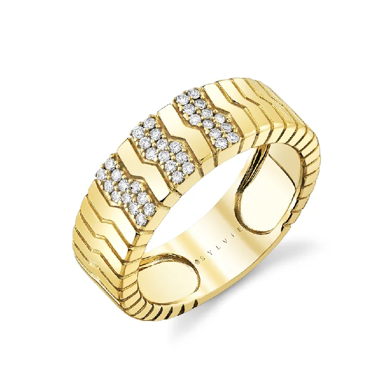 Geometric - Shaped Fashion Rings in Titanium with Iridescent Inlays14K Yellow Gold 'Linéaire' Fine Line Diamond Ring