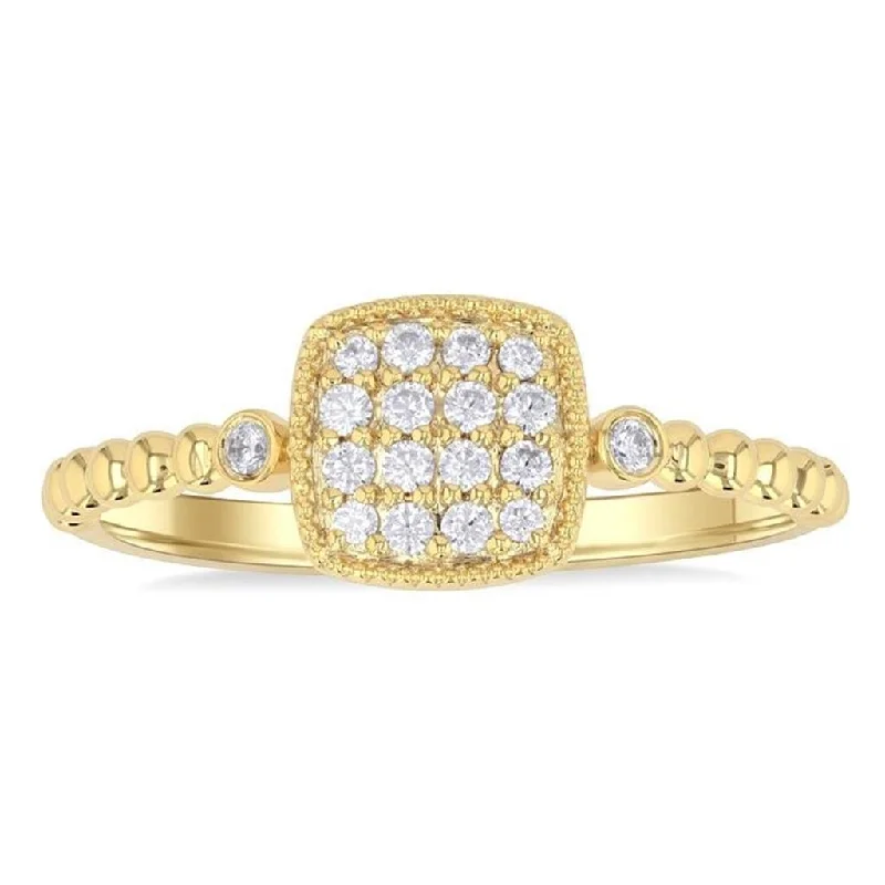 Rhinestone - Embellished Fashion Rings in Silver - Tone Metal for a Glamorous Touch10K Yellow Gold Bead Cushion Shape Petite Natural Diamonds Ring