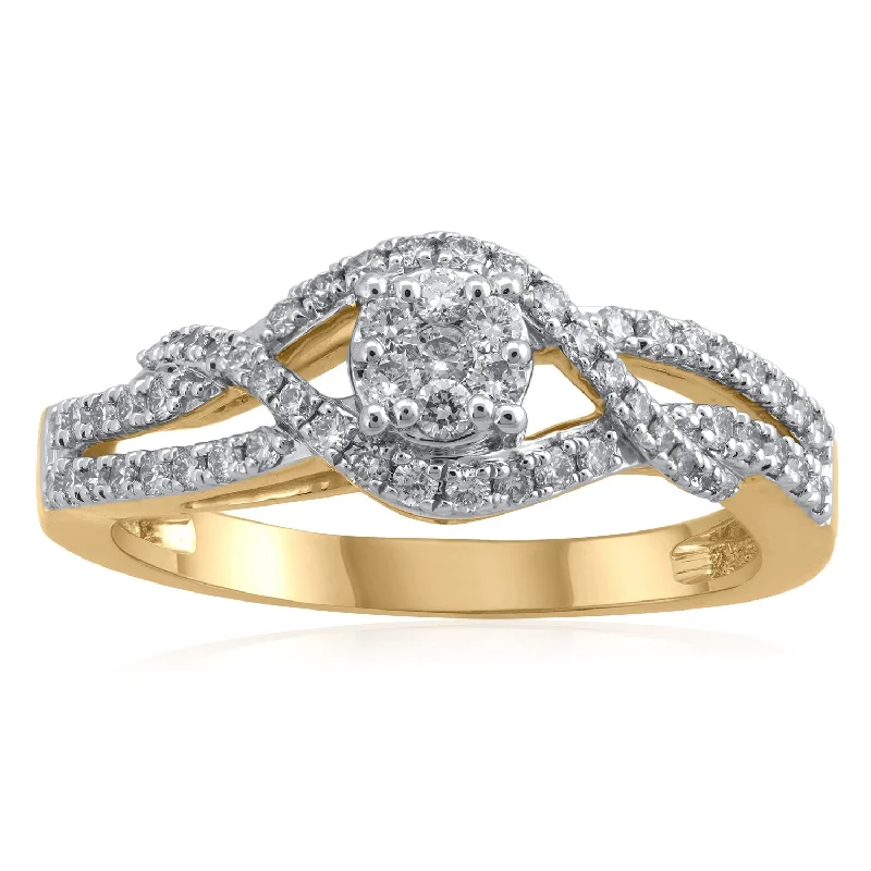 Art Deco - Inspired Women's Diamond Rings with Geometric Designs and Baguette - Cut Diamonds18K YG Cluster Diamond Ring-1pc