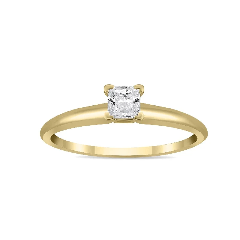 Vintage - Style Women's Diamond Rings with Floral - Engraved Bands and Multiple Diamond AccentsMarquee 1/7 Carat Princess Diamond Solitaire Ring in 14K Yellow Gold