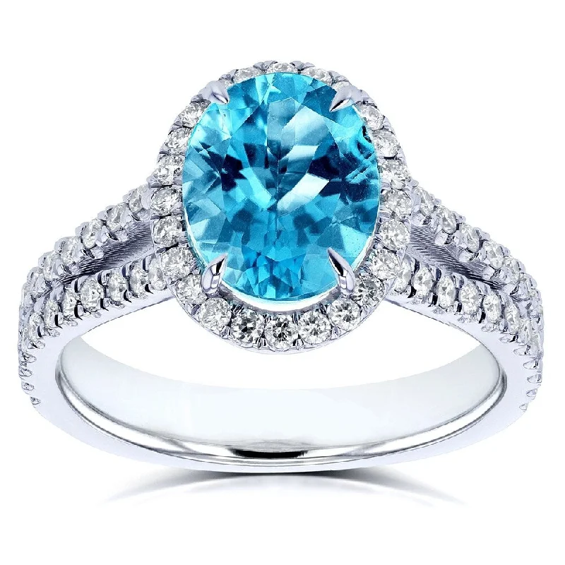 Channel - Set Women's Diamond Rings with Diamonds Securely Held in a Metal Groove for DurabilityAnnello by Kobelli 14k Gold 2 1/2ct TGW Oval Cut Swiss Blue Topaz and Diamond Split Shank Ring (3 Gold Colors Options)