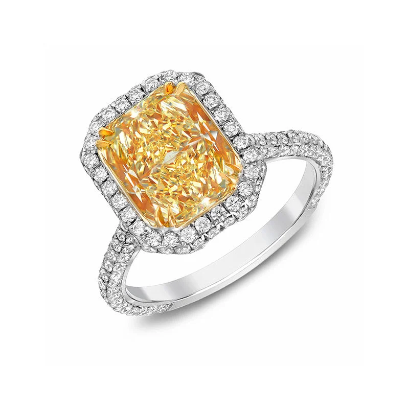 Three - Stone Women's Diamond Rings Symbolizing Past, Present, and Future with Emerald - Cut DiamondsCharlotte Fancy Yellow Radiant Cocktail Ring