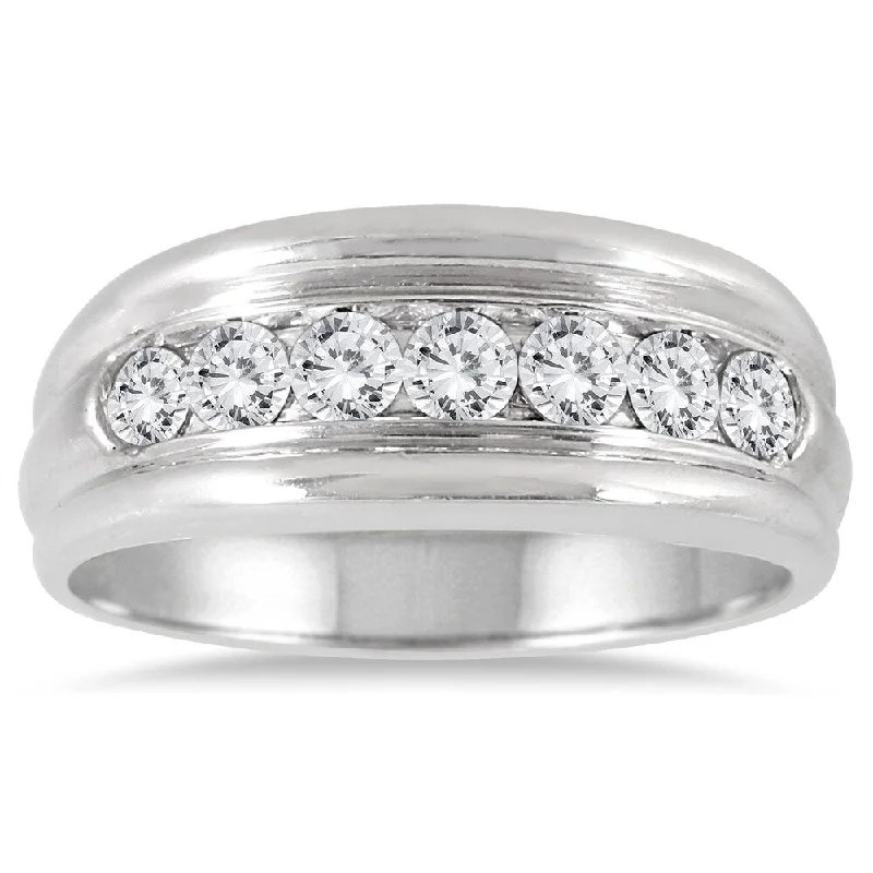 Women's Diamond Rings with Side - Stone Pave Setting for a Sparkling and Continuous Shine1 Carat TW Diamond Men's Ring in 10K White Gold