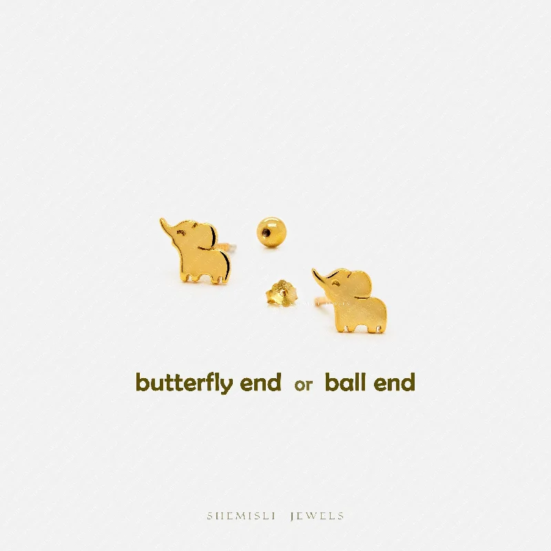 Kids' Plastic Animal - Shaped Stud Earrings in Bright Colors for a Fun and Safe AccessoryTiny Happy Elephant Stud, Unisex, Gold, Silver SHEMISLI SS496 Butterfly End, SS497 Screw Ball End (Type A) LR