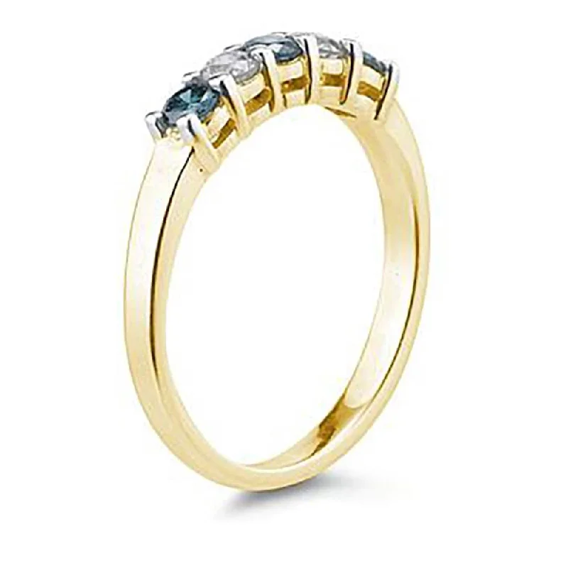 Signature - Design Women's Diamond Rings with a Brand - Specific Pattern and High - Quality DiamondsMarquee 5 Stone Blue and White Diamond Ring in 14K Yellow Gold