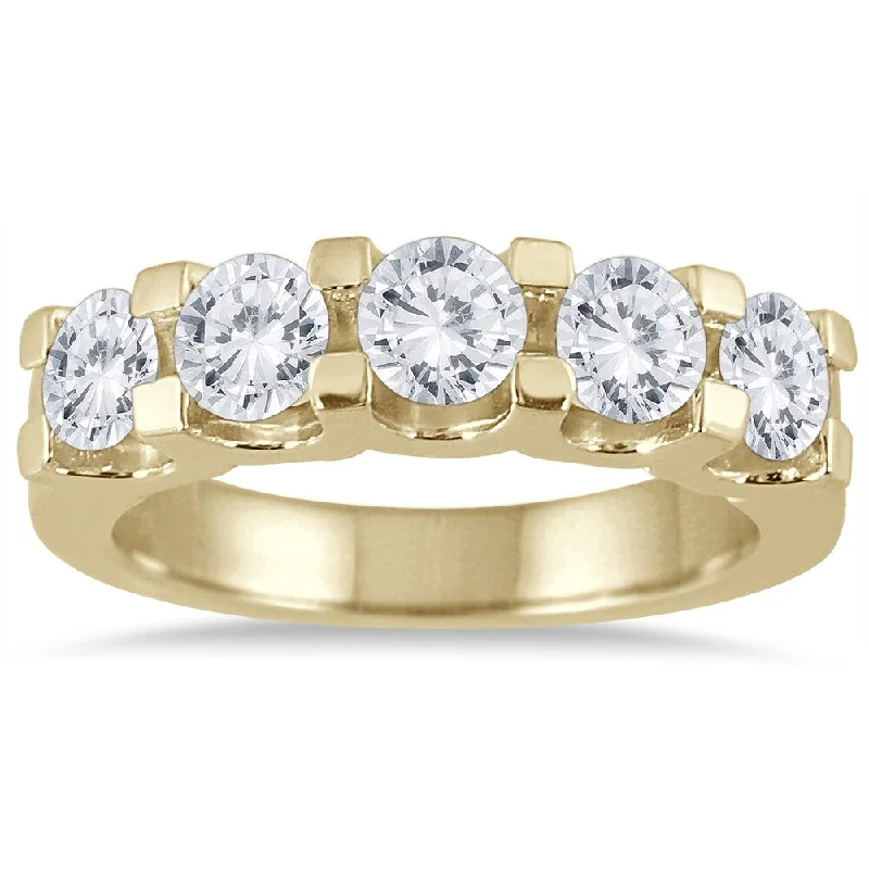 Channel - Set Women's Diamond Rings with Diamonds Securely Held in a Metal Groove for DurabilityMarquee Jewels 14k Yellow Gold 2ct TDW Prong-set 5-stone Diamond Band