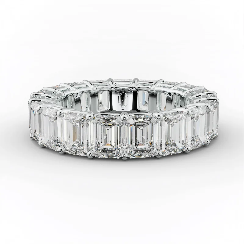 Art Deco - Inspired Women's Diamond Rings with Geometric Designs and Baguette - Cut Diamonds7.0 Carat Emerald Cut Diamond Eternity Band Shared Prong