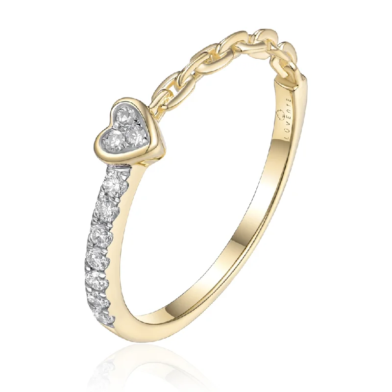 Minimalist Fashion Rings in Stainless Steel with a Single Solitaire Crystal14K Yellow Gold Heart Stackable Diamond Ring