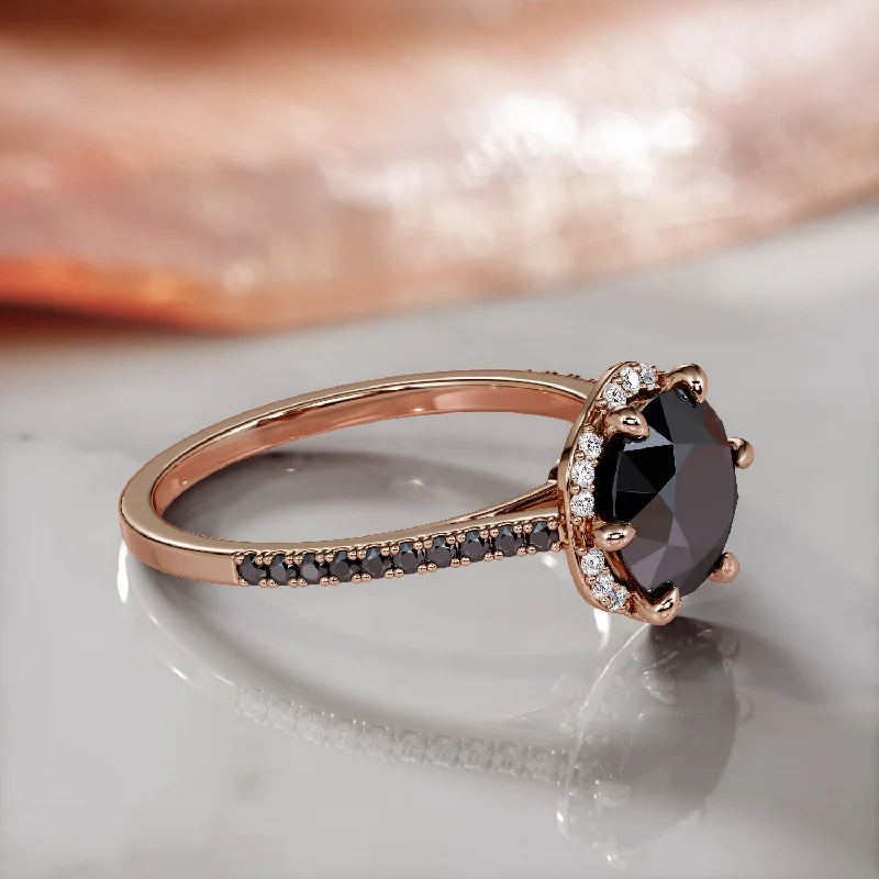 Princess - Cut Women's Diamond Rings in White Gold with a High - Clarity Diamond for a Modern LookStygian - Vintage  Natural Black Diamond Round Engagement Ring