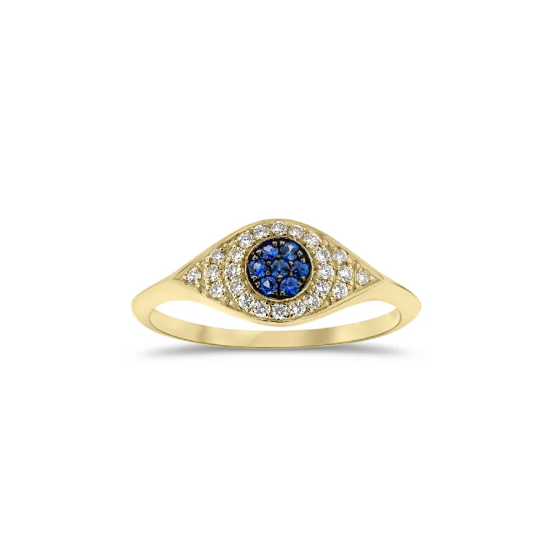 Vintage - Reproduction Fashion Rings in Bronze with Cameo - Style MedallionsDiamond and Sapphire Evil Eye Ring