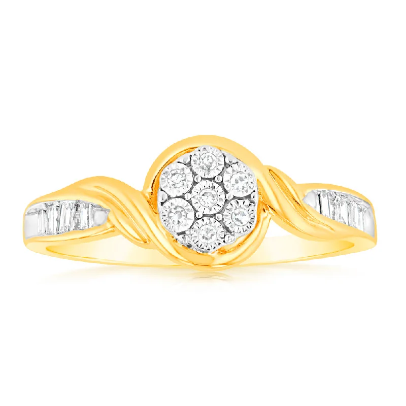 Vintage - Style Women's Diamond Rings with Floral - Engraved Bands and Multiple Diamond AccentsLuminesce Lab Grown 05-09Pts Diamond Ring in 9ct Yellow Gold