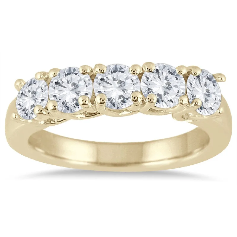 Art Deco - Inspired Women's Diamond Rings with Geometric Designs and Baguette - Cut DiamondsMarquee Jewels 14k Yellow Gold 1 1/2ct TDW Diamond 5 Stone Band