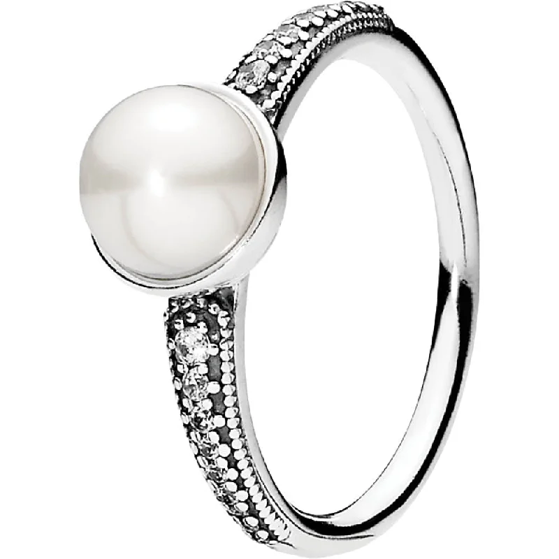 Geometric - Shaped Fashion Rings in Titanium with Iridescent InlaysElegant Beauty Silver Statement Ring w White Freshwater Cultured Pearl & Clear C