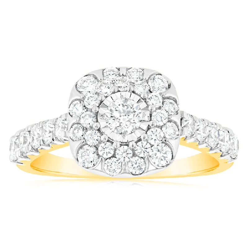 Cluster - Style Women's Diamond Rings with Multiple Small Diamonds Arranged in a Stunning PatternLuminesce Lab Grown 1 Carat Diamond Ring in 9ct Yellow Gold