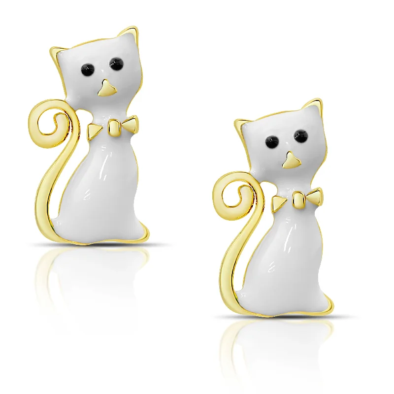 Vintage - Inspired Filigree - Worked Stud Earrings in Gold - Tone for an Antique AestheticCat Stud Earrings