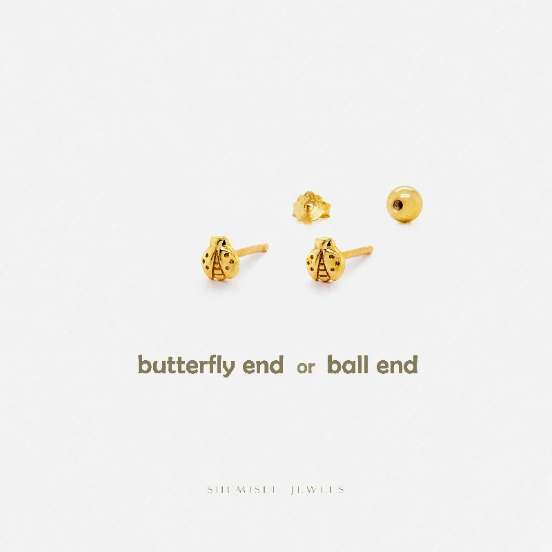 Rainbow - Colored Enameled Butterfly Stud Earrings for a Playful and Colorful StatementTiny Ladybug Stud Earrings, Unisex, Gold, Silver SS811 Butterfly End, SS812 Screw Ball End (Type A)