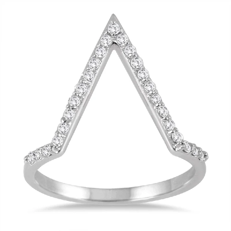 Art Deco - Inspired Women's Diamond Rings with Geometric Designs and Baguette - Cut DiamondsMarquee 1/4 Carat TW Open Diamond V Ring in 14K White