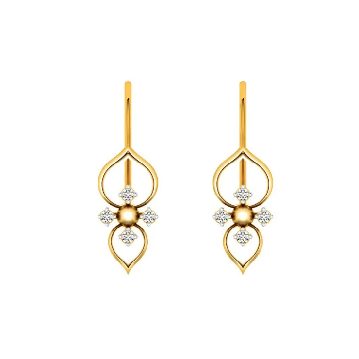 Pear - Shaped Women's Diamond Rings in Yellow Gold with a Single - Diamond Pendant Look14KT (585) Yellow Gold Earring For Women