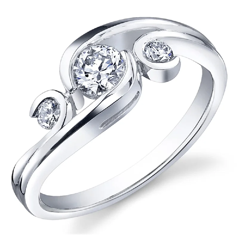 Halo - Style Women's Diamond Rings with a Center Diamond Surrounded by Smaller Diamonds in 18K GoldCanadian Three-Stone Curve Bypass Diamond Engagement Ring