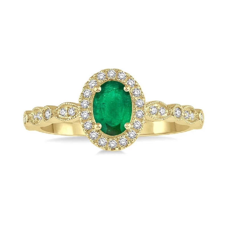 Adjustable Fashion Rings in Leather and Brass with a Tribal - Inspired Design10K Yellow Gold Diamond Halo Fashion Ring With Oval Emerald Center