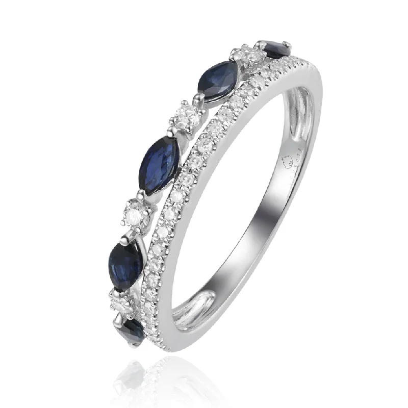 Rhinestone - Embellished Fashion Rings in Silver - Tone Metal for a Glamorous Touch14K White Gold Sapphire And Diamond Stacked Ring