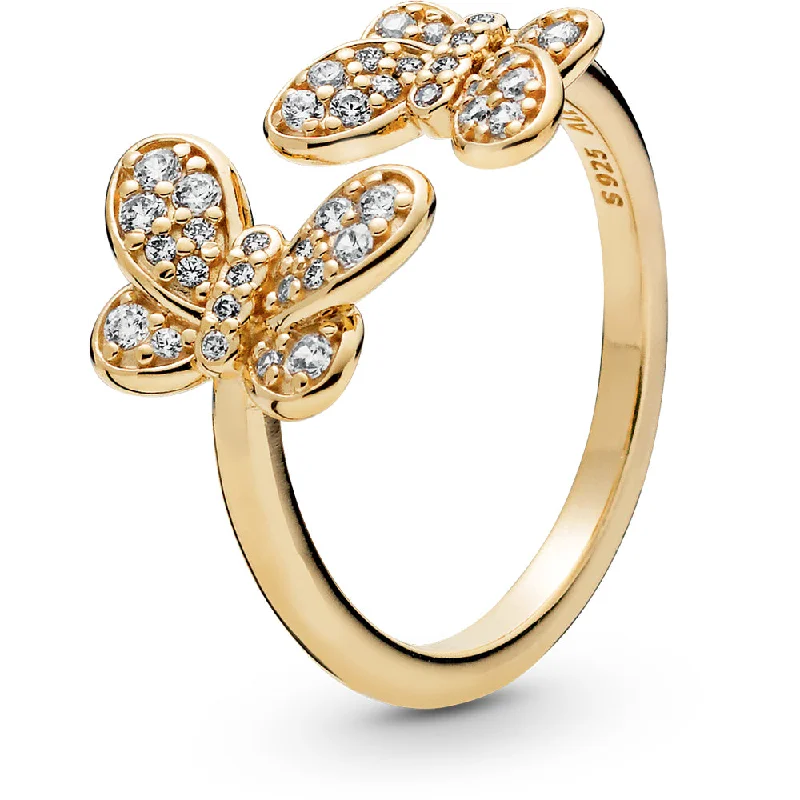 Statement - Making Fashion Rings in Gold - Plated Brass with Oversized Cubic Zirconia StonesPANDORA Shine Dazzling Butterflies Open Ring w Cle