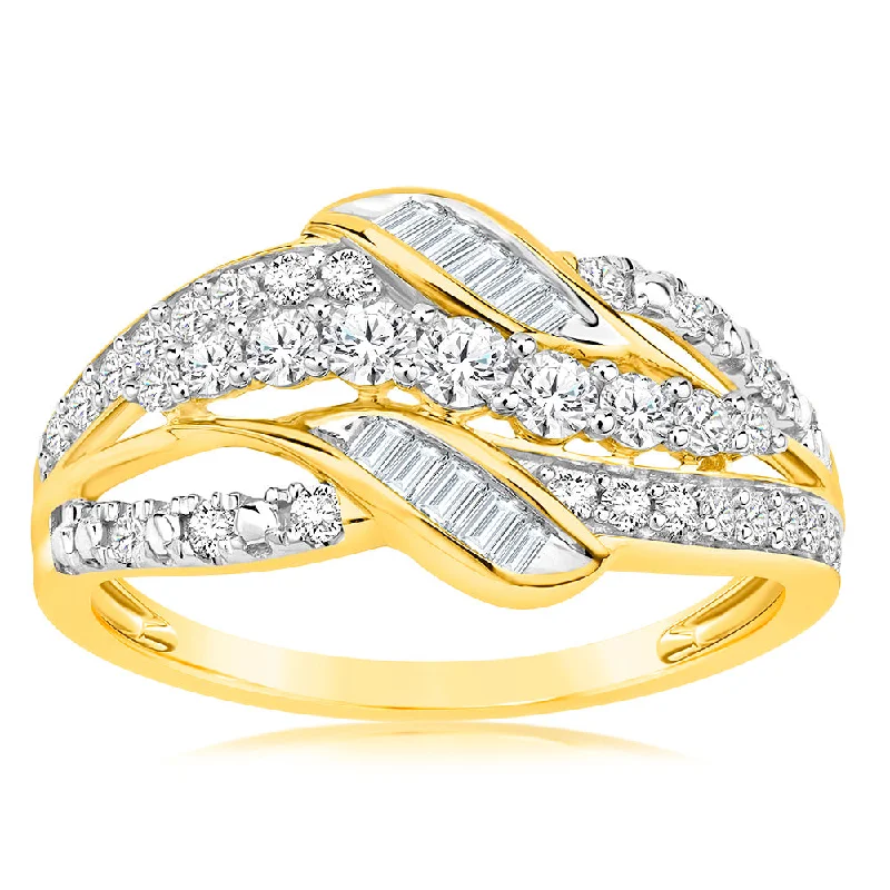 Cluster - Style Women's Diamond Rings with Multiple Small Diamonds Arranged in a Stunning PatternLuminesce Lab Grown Wrap Around 1/2 Carat Diamond Ring in 9ct Yellow Gold