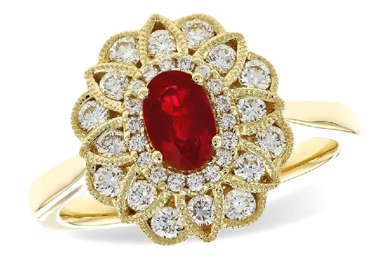 Minimalist Fashion Rings in Stainless Steel with a Single Solitaire Crystal14K Yellow Gold Ruby Ballerina Ring