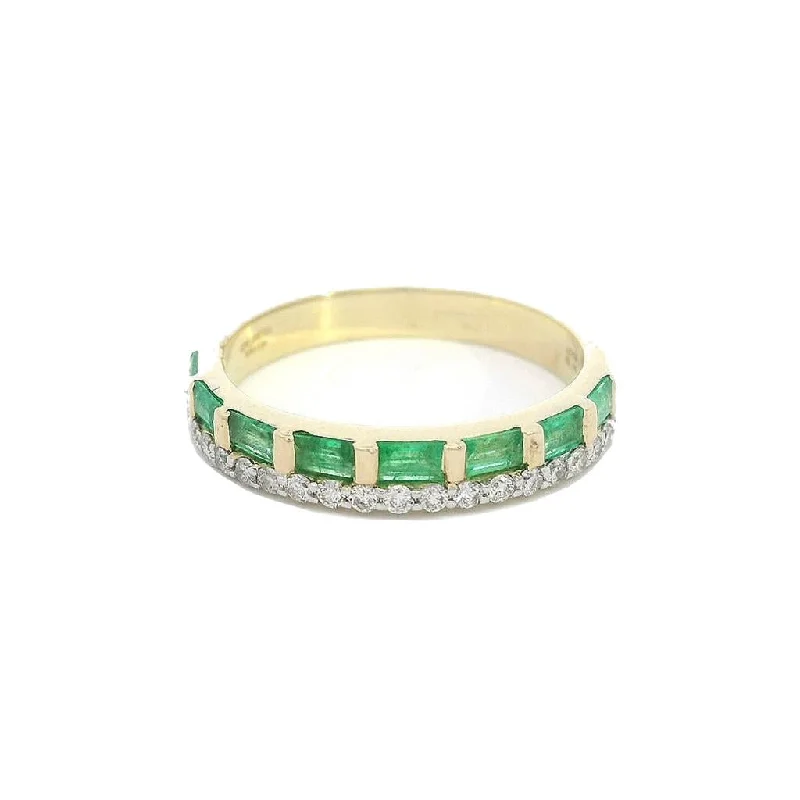 Rhinestone - Embellished Fashion Rings in Silver - Tone Metal for a Glamorous Touch14K Yellow Gold Baguette Emeralds Band Ring