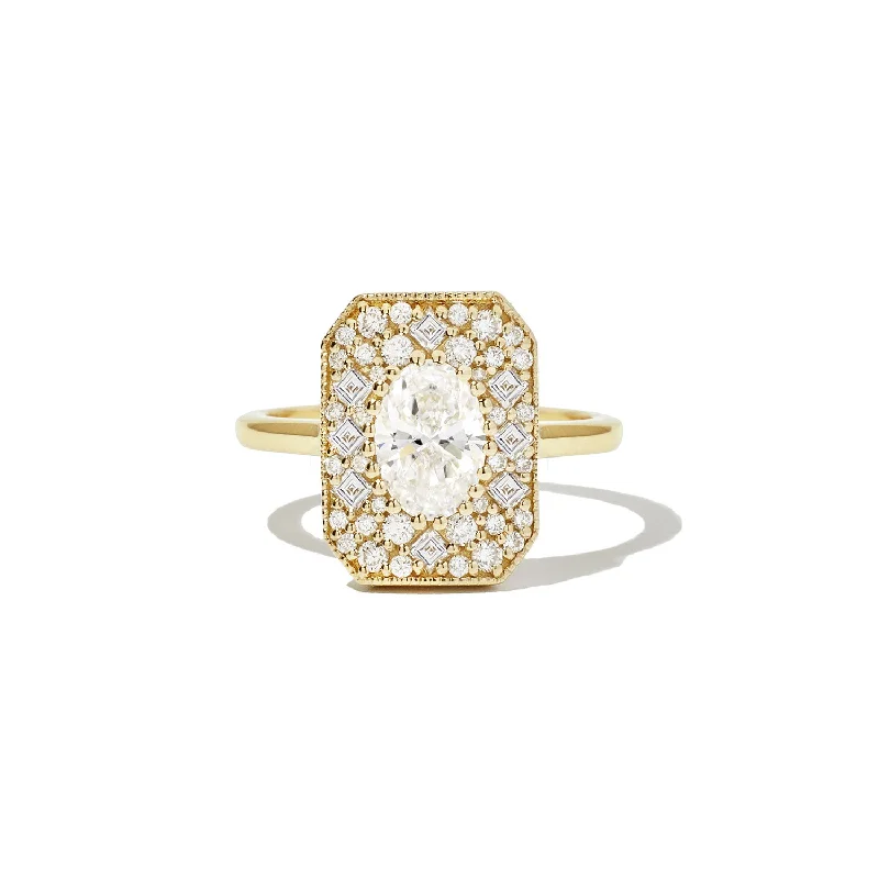 Men's Topaz Engagement Rings in 10K Gold with a Channel - Set Diamond BandEmerald Shape Carré & Oval Diamond Mosaic Ring