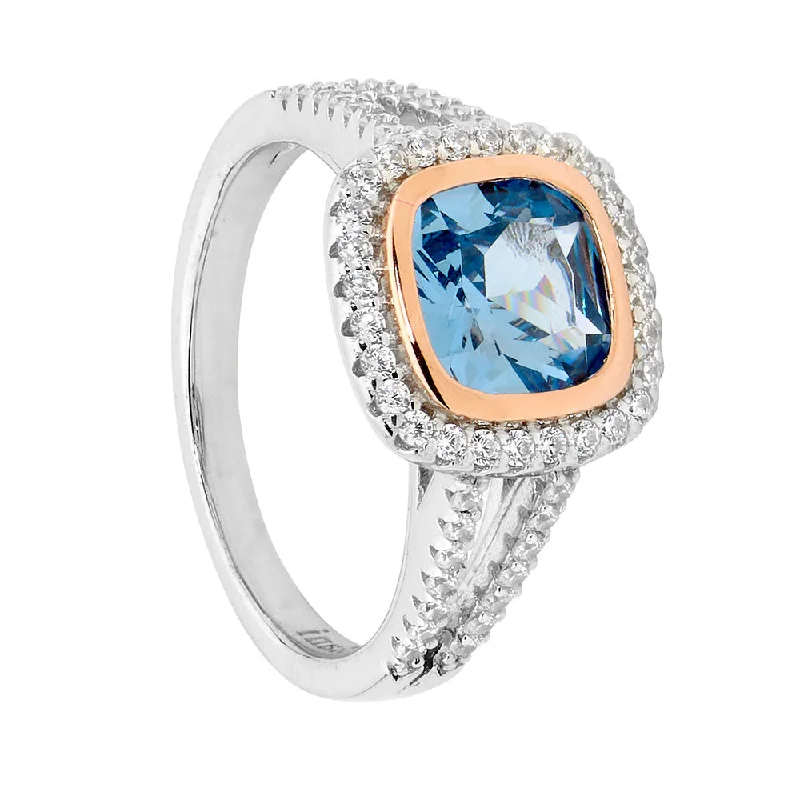 Magnetic Fashion Rings in Stainless Steel with a Modern, Interlocking DesignEllani Silver & Rose Gold Plated Cushion Cut Blue Spinel Ring With Cz Halo