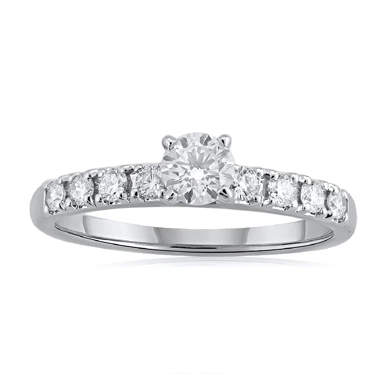 Adjustable Women's Diamond Rings with a Flexible Band for a Comfortable and Custom Fit18K WG Solitaire with Side Diamond Ring-1pc