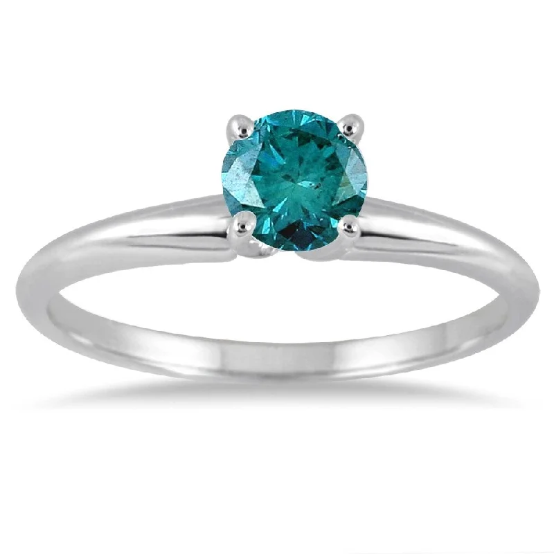 Marquise - Cut Women's Diamond Rings in Palladium for a Unique and Elongated Shape0.33 Carat Round Blue Diamond Solitaire Ring in 14k White Gold