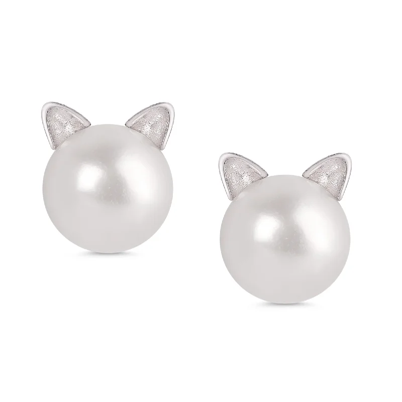 Adjustable - Back Crystal Stud Earrings in Clear for a Sparkling and Versatile PieceFreshwater Pearl Cat Stud Earrings in Sterling Silver