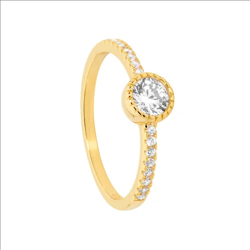 Statement - Making Fashion Rings in Gold - Plated Brass with Oversized Cubic Zirconia StonesGold Plated CZ Solitaire Ring