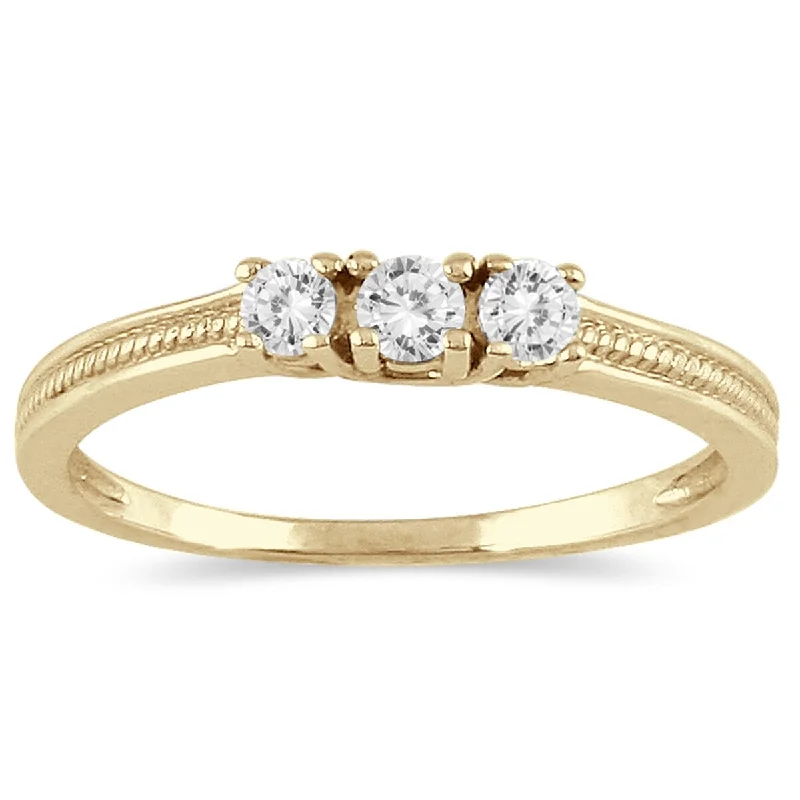 Cluster - Style Women's Diamond Rings with Multiple Small Diamonds Arranged in a Stunning PatternMarquee 1/4 Carat TW Diamond 3 stone Ring in 10K Yellow Gold