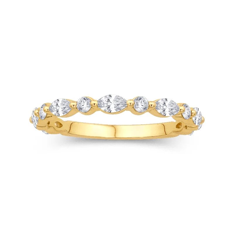 Geometric - Shaped Fashion Rings in Titanium with Iridescent Inlays14K Yellow Gold 0.66cttw. Marquise & Round Diamond Alternating Stackable Fashion Ring