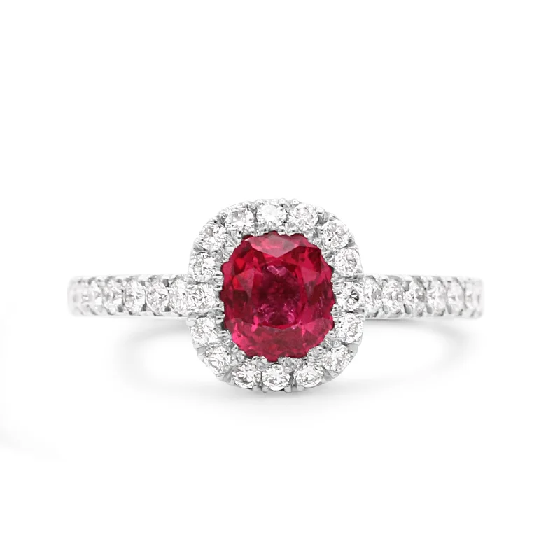 Cushion Cut Red Spinel Diamond Cluster Ring - Platinum