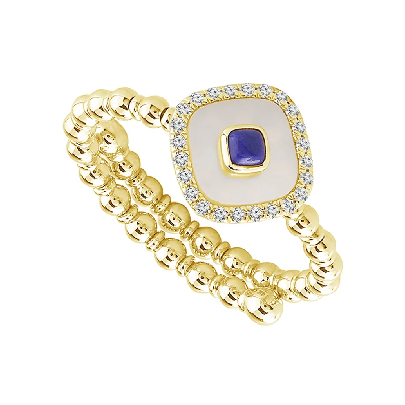 Fashion Rings with Zodiac Symbols in Gold - Filled Metal for a Personalized TouchTitanium and 14K Yellow Gold Flexi Lapis And Mother Of Pearl Ring