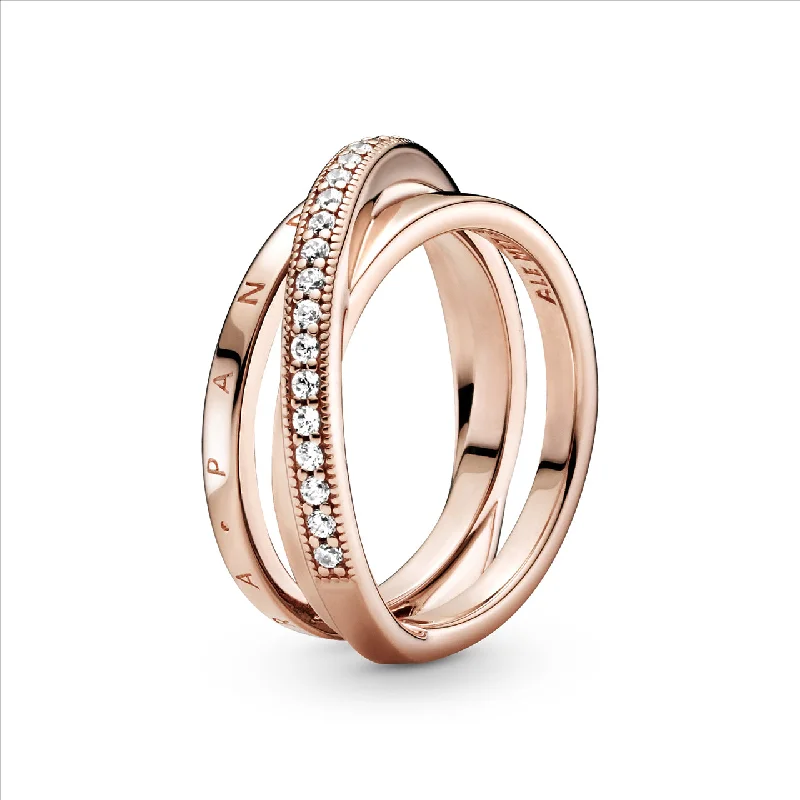 Geometric - Shaped Fashion Rings in Titanium with Iridescent InlaysPandora Rose Twisted Logo Ring