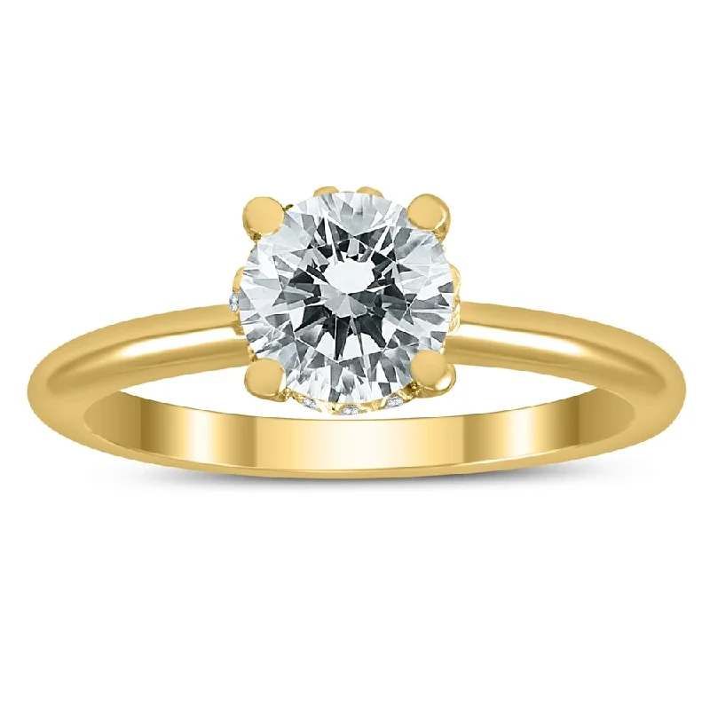 Marquise - Cut Women's Diamond Rings in Palladium for a Unique and Elongated ShapeAGS Certified Diamond Solitaire Crown Ring in 14K Yellow Gold with Side Profile Diamonds