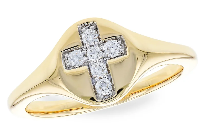 Statement - Making Fashion Rings in Gold - Plated Brass with Oversized Cubic Zirconia Stones14K Yellow Gold Cross Center Diamond Signet Ring