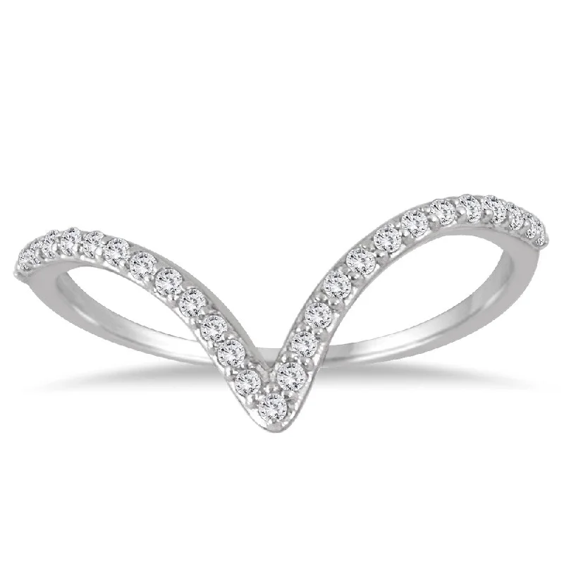 Cluster - Style Women's Diamond Rings with Multiple Small Diamonds Arranged in a Stunning PatternMarquee Jewels 14K White Gold 1/8CT TW Diamond V Ring