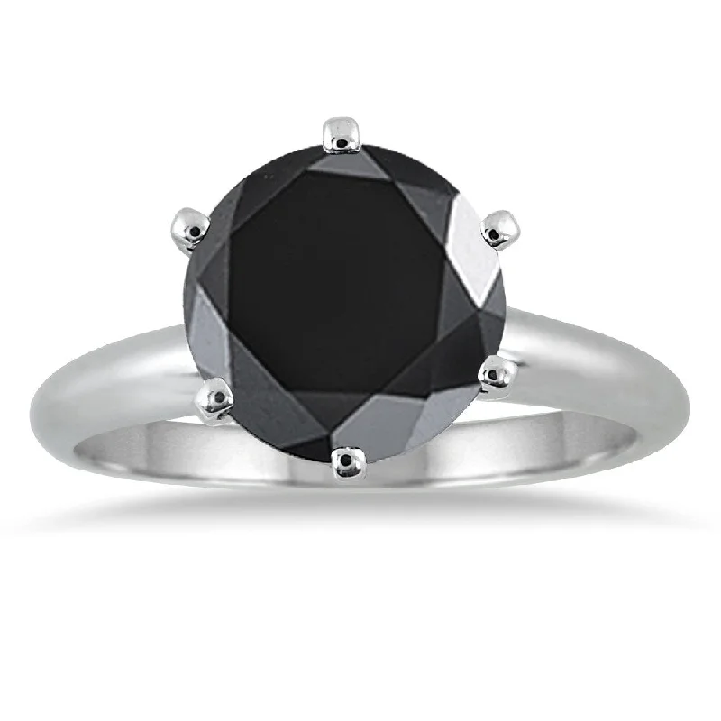 Vintage - Style Women's Diamond Rings with Floral - Engraved Bands and Multiple Diamond Accents2 Carat Round Black Diamond Solitaire Ring in 14k White Gold