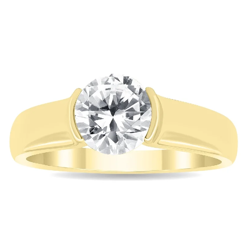 Vintage - Style Women's Diamond Rings with Floral - Engraved Bands and Multiple Diamond AccentsMarquee Certified 1 1/2 Carat Half Bezel Diamond Solitaire Ring in 10k Yellow Gold