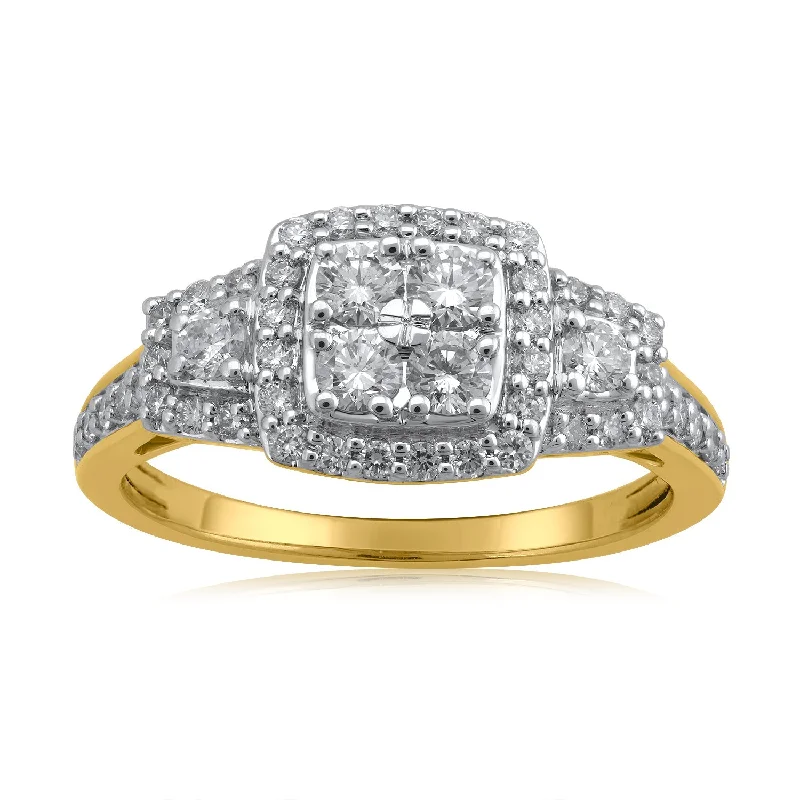 Cathedral - Style Women's Diamond Rings with a Raised Center Setting and Elaborate Metalwork18K YG Bridal Diamond Ring-1pc