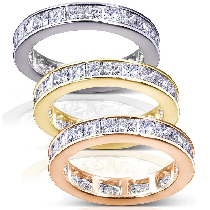 Vintage - Style Women's Diamond Rings with Floral - Engraved Bands and Multiple Diamond AccentsAnnello 14k Gold 3ct TDW Princess Diamond Eternity Ring