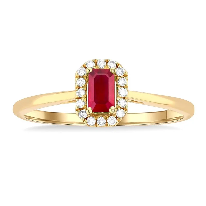 Open - Band Fashion Rings in Sterling Silver with Gemstone Inlays10K Yellow Gold Ruby And Diamond Halo Ring